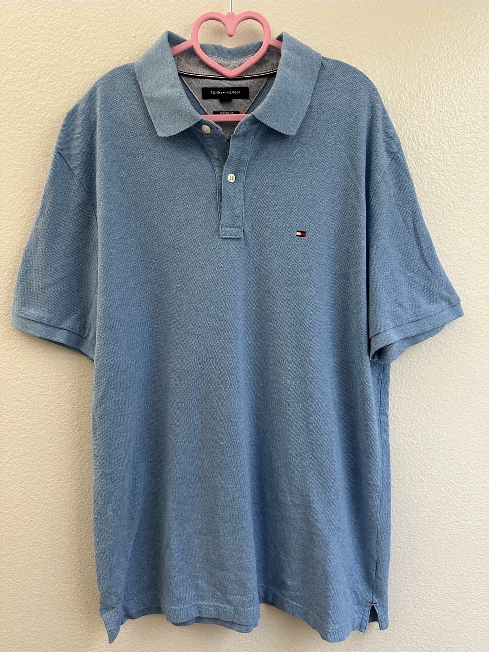 Tommy Hilfiger Men's Sky Blue Pique Polo Custom Fit SZ XL